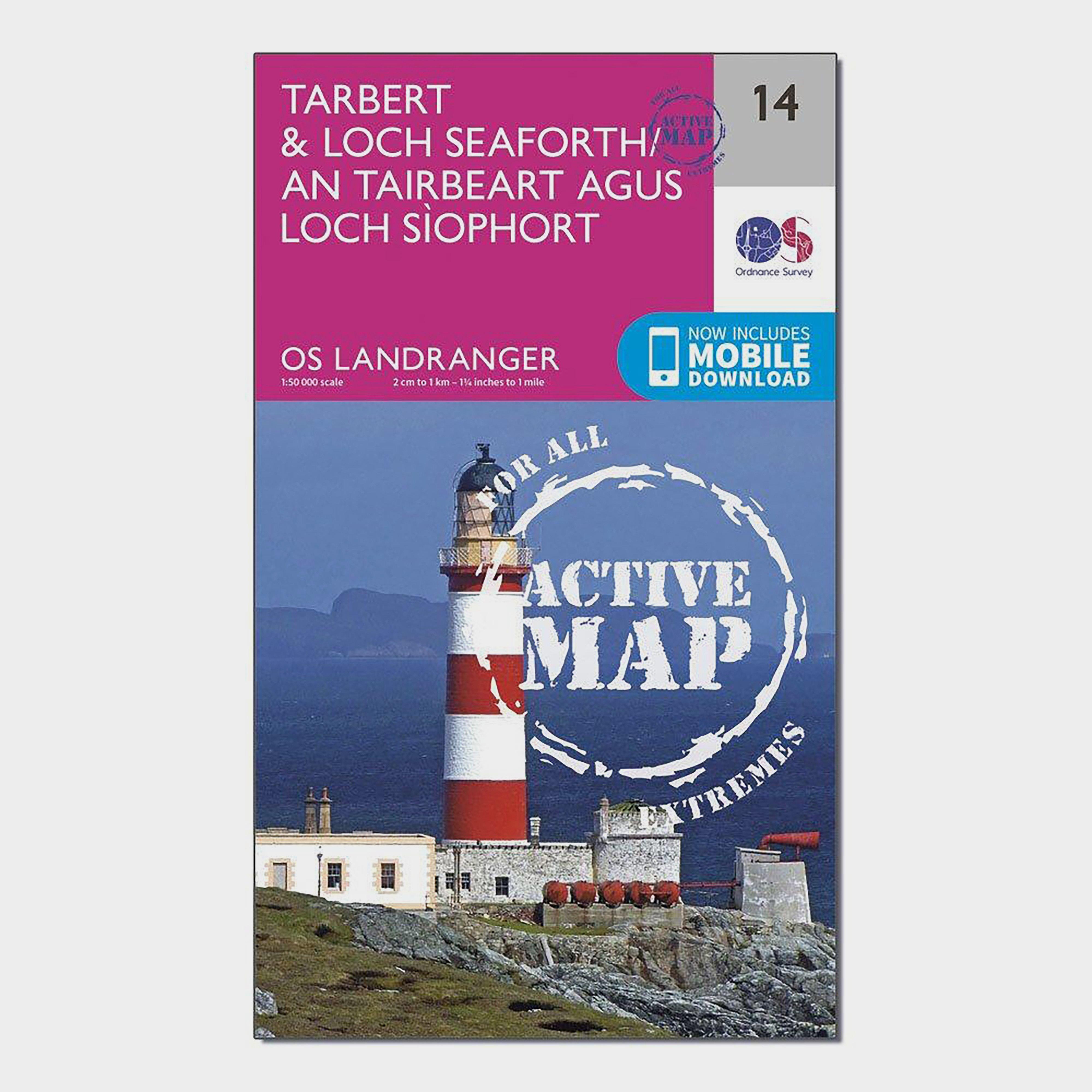 Image of Ordnance Survey Landranger Active 14 Tarbert & Loch Seaforth Map With Digital Version - Pink, Pink