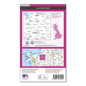 Pink Ordnance Survey Landranger Active 117 Chester & Wrexham, Ellesmere Port Map With Digital Version
