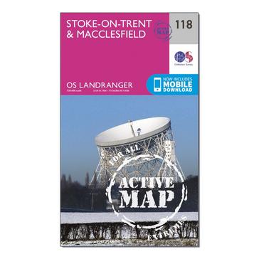 Pink Ordnance Survey Landranger Active 118 Stoke-on-Trent & Macclesfield Map With Digital Version