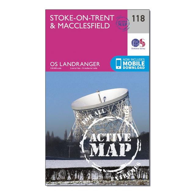 Pink Ordnance Survey Landranger Active 118 Stoke-on-Trent & Macclesfield Map With Digital Version image 1