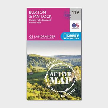 Pink Ordnance Survey Landranger Active 119 Buxton & Matlock, Chesterfield, Bakewell & Dove Dale Map With Digital Version