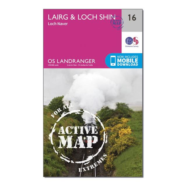 Pink Ordnance Survey Landranger Active 16 Loch Assynt, Lochinver & Kylesku Map With Digital Version image 1