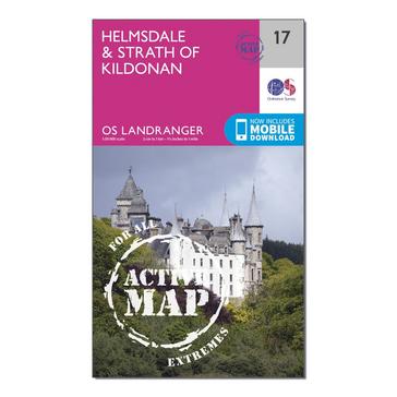 Pink Ordnance Survey Landranger Active 17 Helmsdale & Strath of Kildonan Map With Digital Version