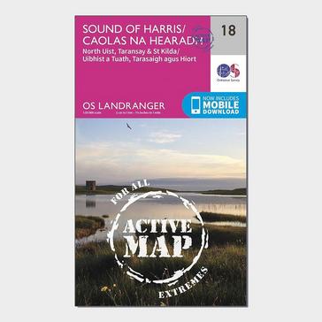 Pink Ordnance Survey Landranger Active 18 Sound of Harris, North Uist, Taransay & St Kilda Map With Digital Version