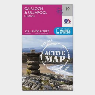 Pink Ordnance Survey Landranger Active 19 Gairloch & Ullapool, Loch Maree Map With Digital Version