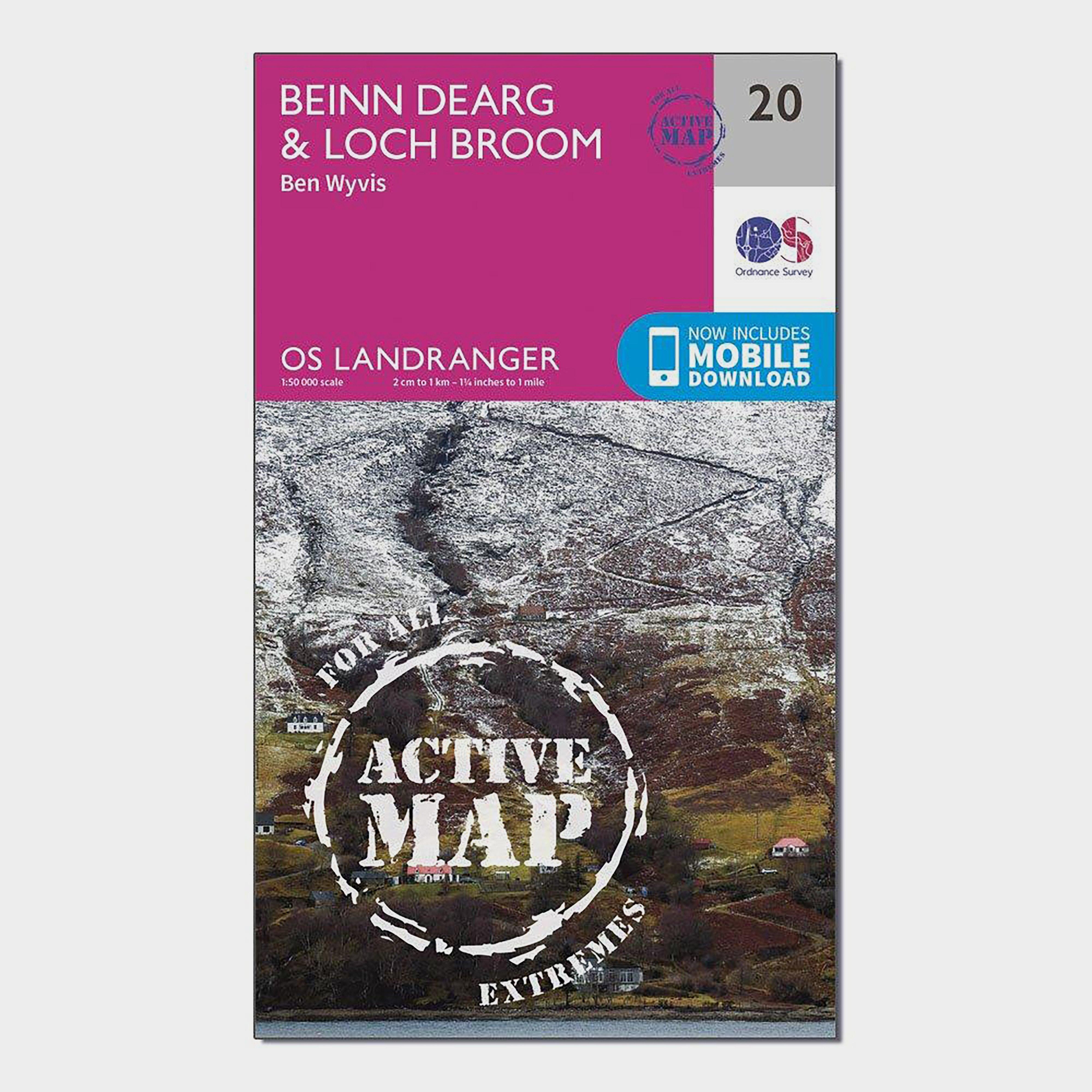 Image of Ordnance Survey Landranger Active 20 Beinn Dearg & Loch Broom Map With Digital Version - Pink, Pink