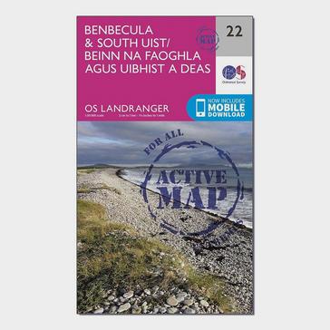 Pink Ordnance Survey Landranger Active 22 Benbecula & South Uist Map With Digital Version