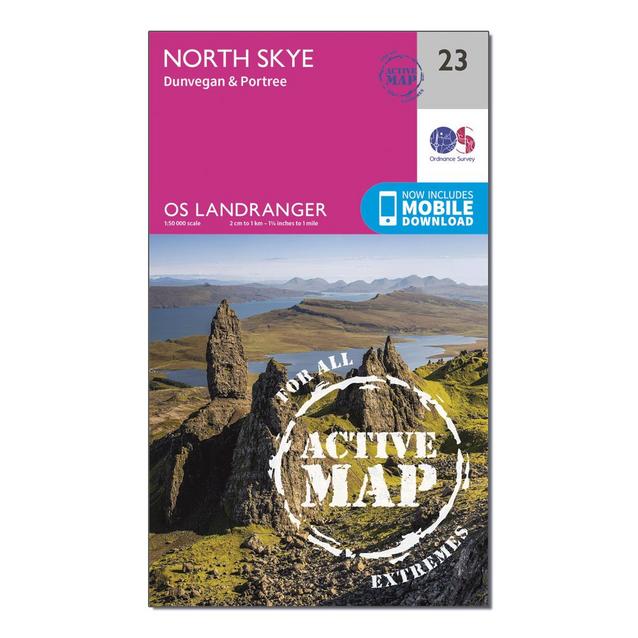 Pink Ordnance Survey Landranger Active 23 North Skye, Dunvegan & Portree Map With Digital Version image 1