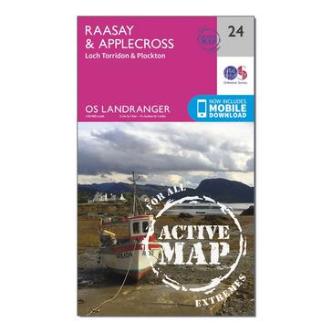 Pink Ordnance Survey Landranger Active 24 Raasay & Applecross, Loch Torridon & Plockton Map With Digital Version