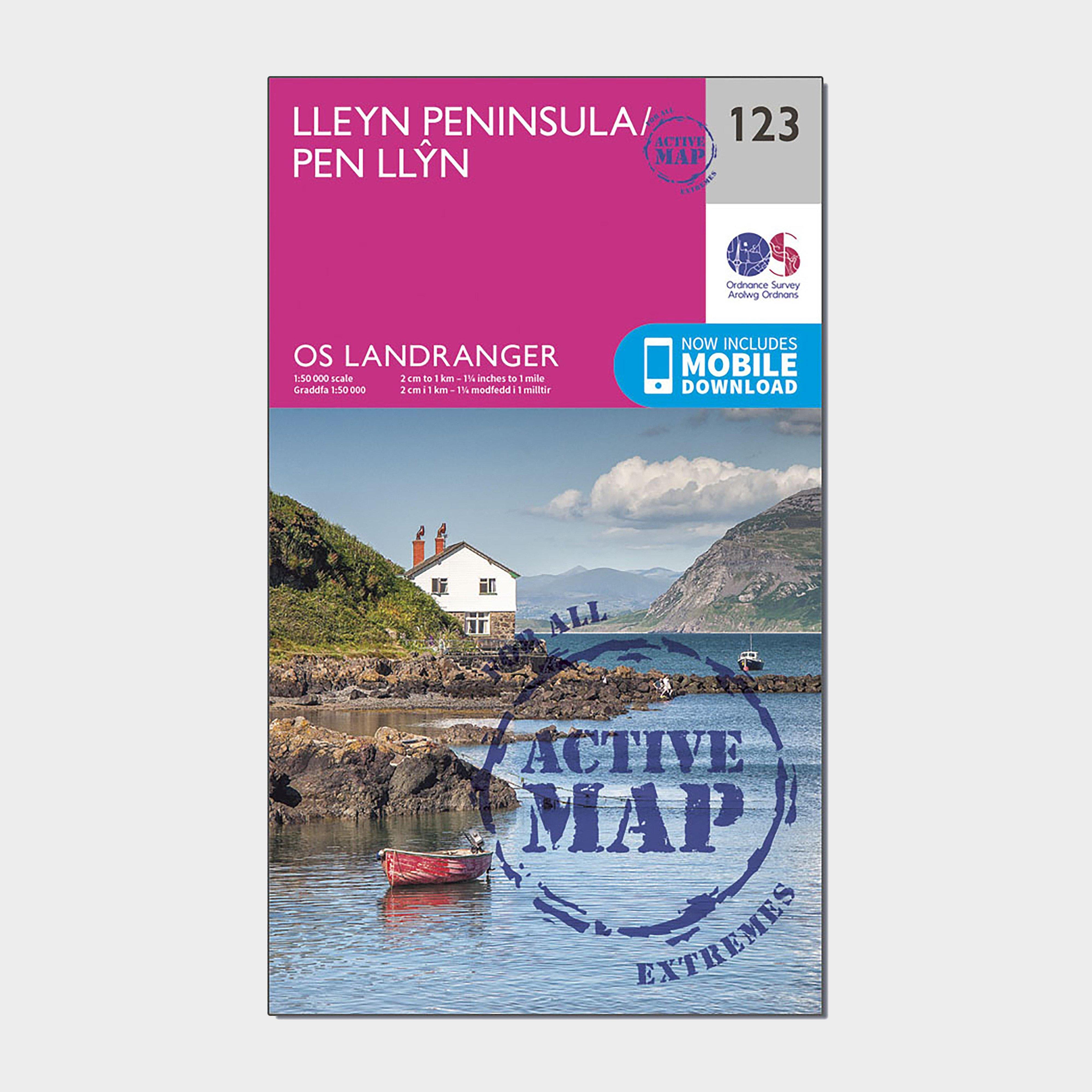 Image of Ordnance Survey Landranger Active 123 Lleyn Peninsula Map With Digital Version - Pink, Pink
