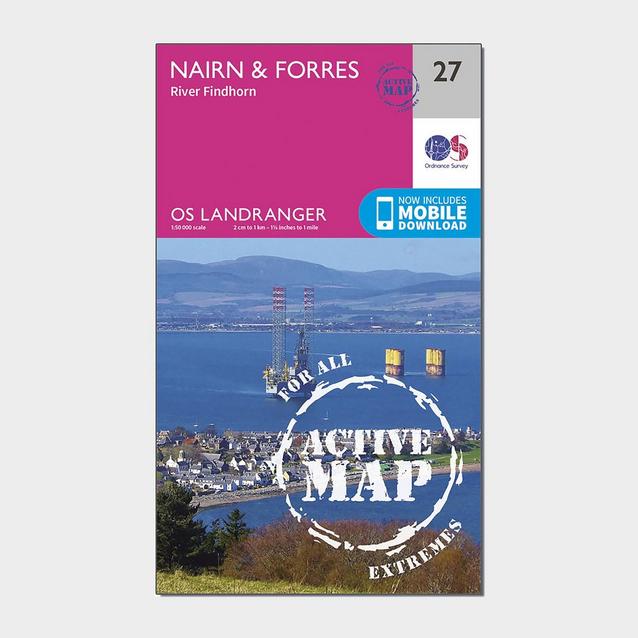 Pink Ordnance Survey Landranger Active 27 Nairn & Forres, River Findhorn Map With Digital Version image 1
