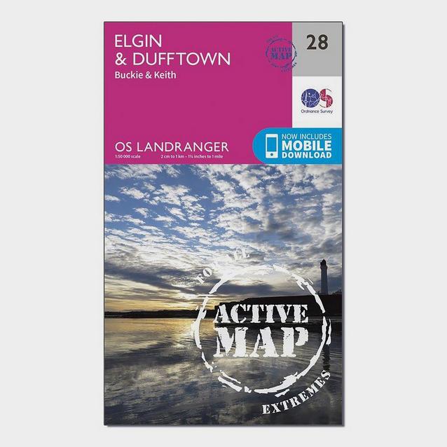Pink Ordnance Survey Landranger Active 28 Elgin, Dufftown, Buckie & Keith Map With Digital Version image 1