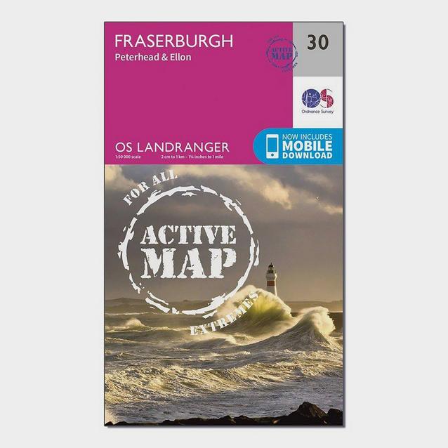 Pink Ordnance Survey Landranger Active 30 Fraserburgh, Peterhead & Ellon Map With Digital Version image 1