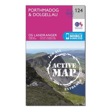 Pink Ordnance Survey Landranger Active 124 Porthmadog & Dolgellau Map With Digital Version