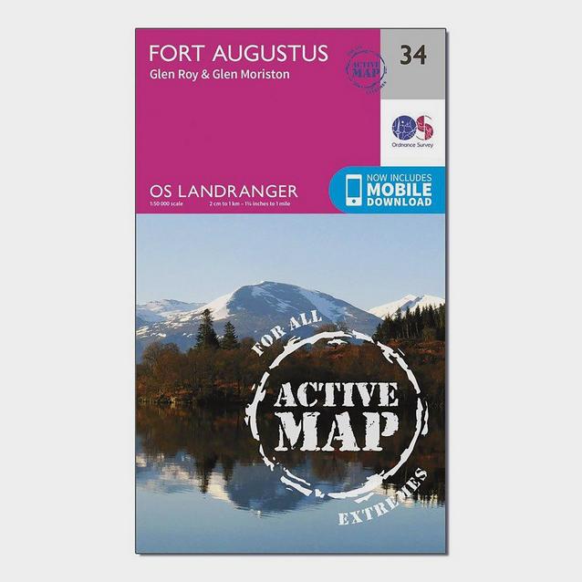 Pink Ordnance Survey Landranger Active 34 Fort Augustus, Glen Roy & Glen Moriston Map With Digital Version image 1