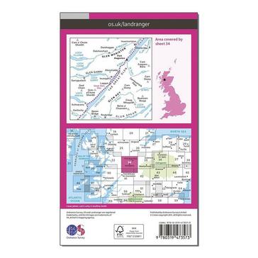 Pink Ordnance Survey Landranger Active 34 Fort Augustus, Glen Roy & Glen Moriston Map With Digital Version