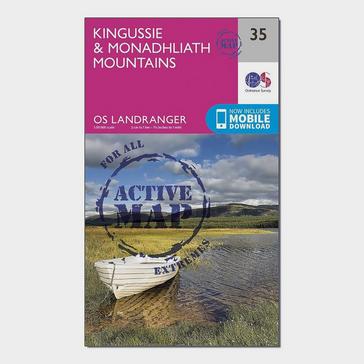 Pink Ordnance Survey Landranger Active 35 Kingussie & Monadhliath Mountains Map With Digital Version