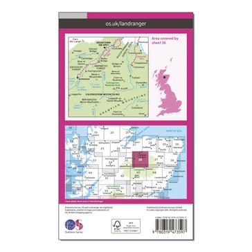 Pink Ordnance Survey Landranger Active 36 Grantown, Aviemore & Cairngorm Mountains Map With Digital Version