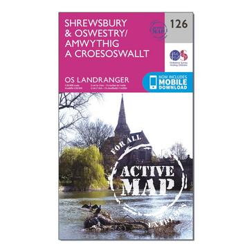 Pink Ordnance Survey Landranger Active 126 Shrewsbury & Oswestry Map With Digital Version