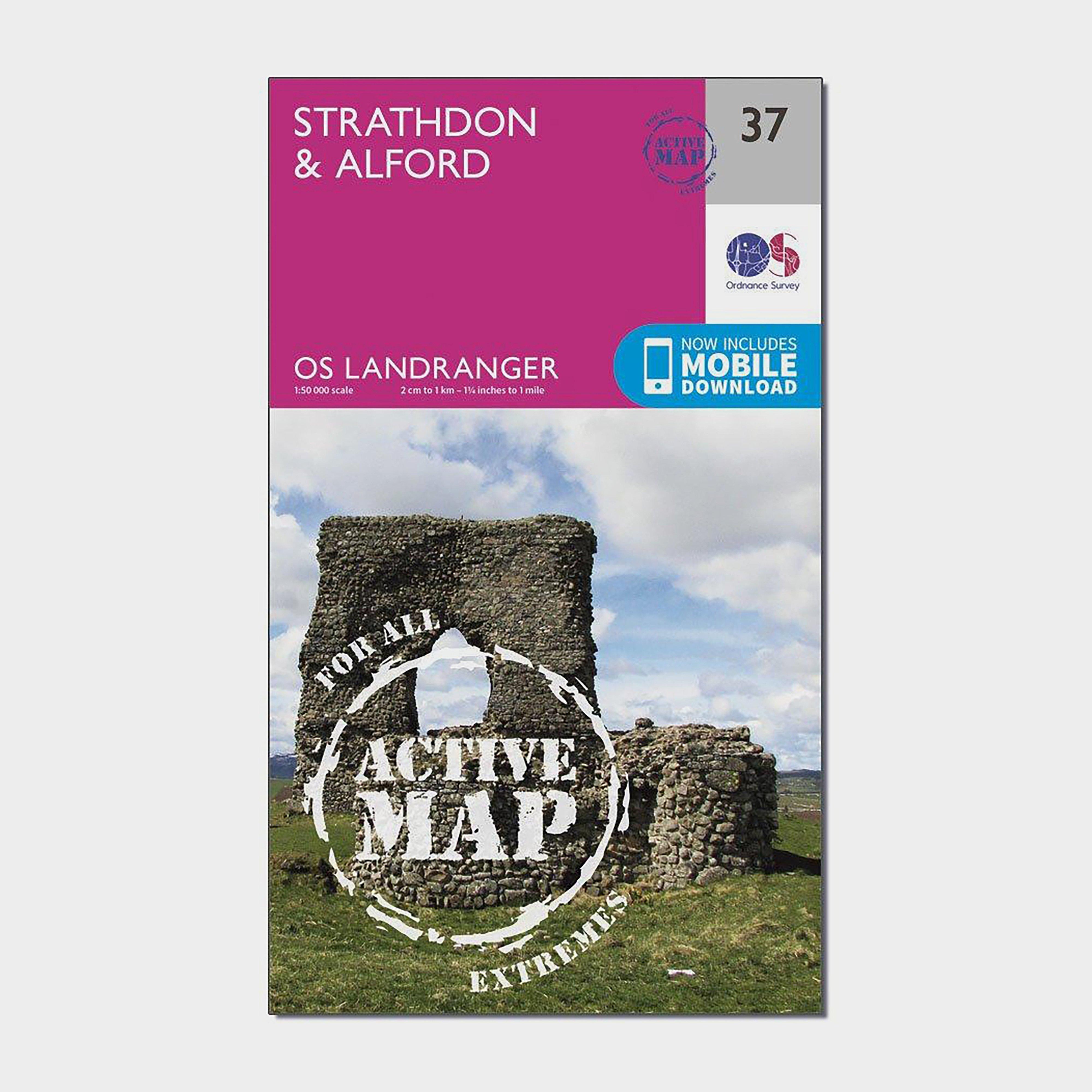 Image of Ordnance Survey Landranger Active 37 Strathdon & Alford Map With Digital Version - Pink, Pink