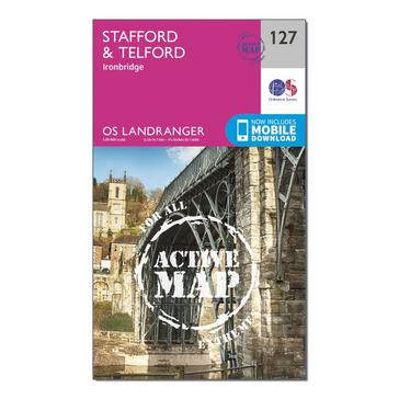 Pink Ordnance Survey Landranger Active 127 Stafford & Telford, Ironbridge Map With Digital Version