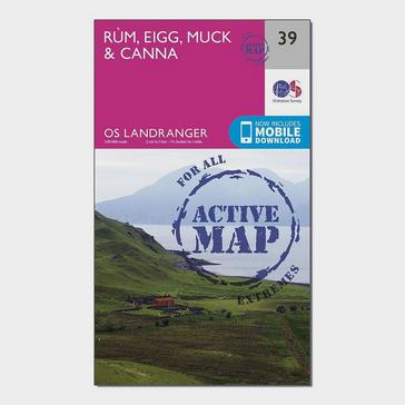 Pink Ordnance Survey Landranger Active 39 Rum, Eigg & Muck Map With Digital Version