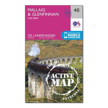 Pink Ordnance Survey Landranger Active 40 Mallaig & Glenfinnan, Loch Shiel Map With Digital Version