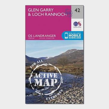 Pink Ordnance Survey Landranger Active 42 Glen Garry & Loch Rannoch Map With Digital Version