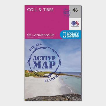 Pink Ordnance Survey Landranger Active 46 Coll & Tiree Map With Digital Version