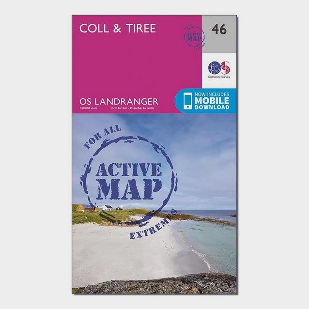 Pink Ordnance Survey Landranger Active 46 Coll & Tiree Map With Digital Version image 1