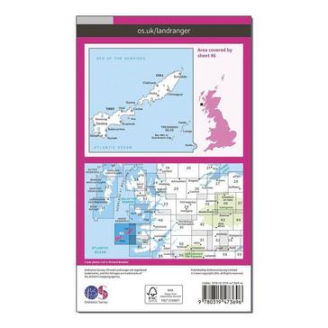 Pink Ordnance Survey Landranger Active 46 Coll & Tiree Map With Digital Version