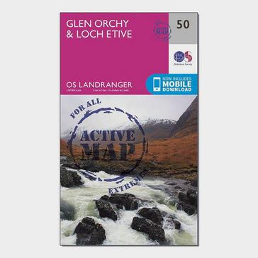 Pink Ordnance Survey Landranger Active 50 Glen Orchy & Loch Etive Map With Digital Version