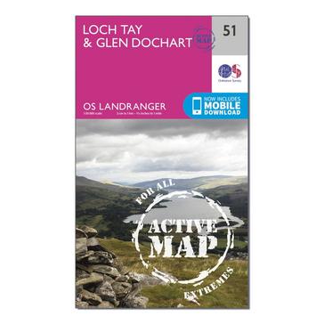 Pink Ordnance Survey Landranger Active 51 Loch Tay & Glen Dochart Map With Digital Version