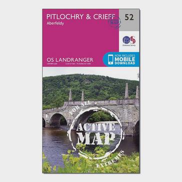 Pink Ordnance Survey Landranger Active 52 Pitlochry & Crieff Map With Digital Version