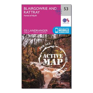 Purple Ordnance Survey Landranger Active 53 Blairgowrie & Forest of Alyth Map With Digital Version