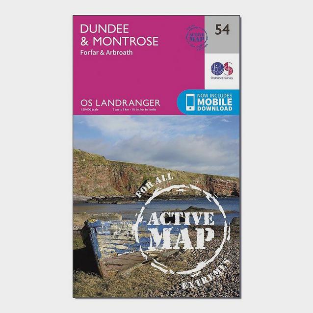 Pink Ordnance Survey Landranger Active 54 Dundee & Montrose, Forfar & Arbroath Map With Digital Version image 1