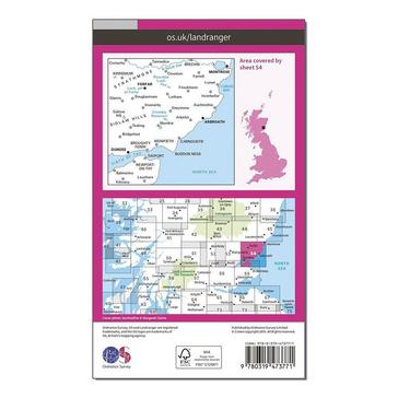 Pink Ordnance Survey Landranger Active 54 Dundee & Montrose, Forfar & Arbroath Map With Digital Version