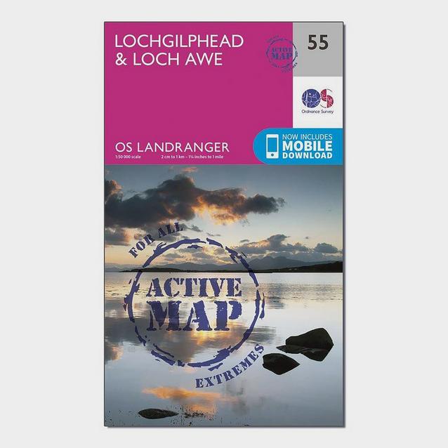 Pink Ordnance Survey Landranger Active 55 Lochgilphead & Loch Awe Map With Digital Version image 1