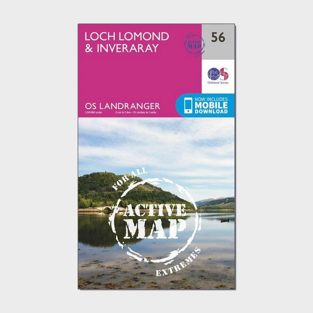 Pink Ordnance Survey Landranger Active 56 Loch Lomond & Inveraray Map With Digital Version image 1