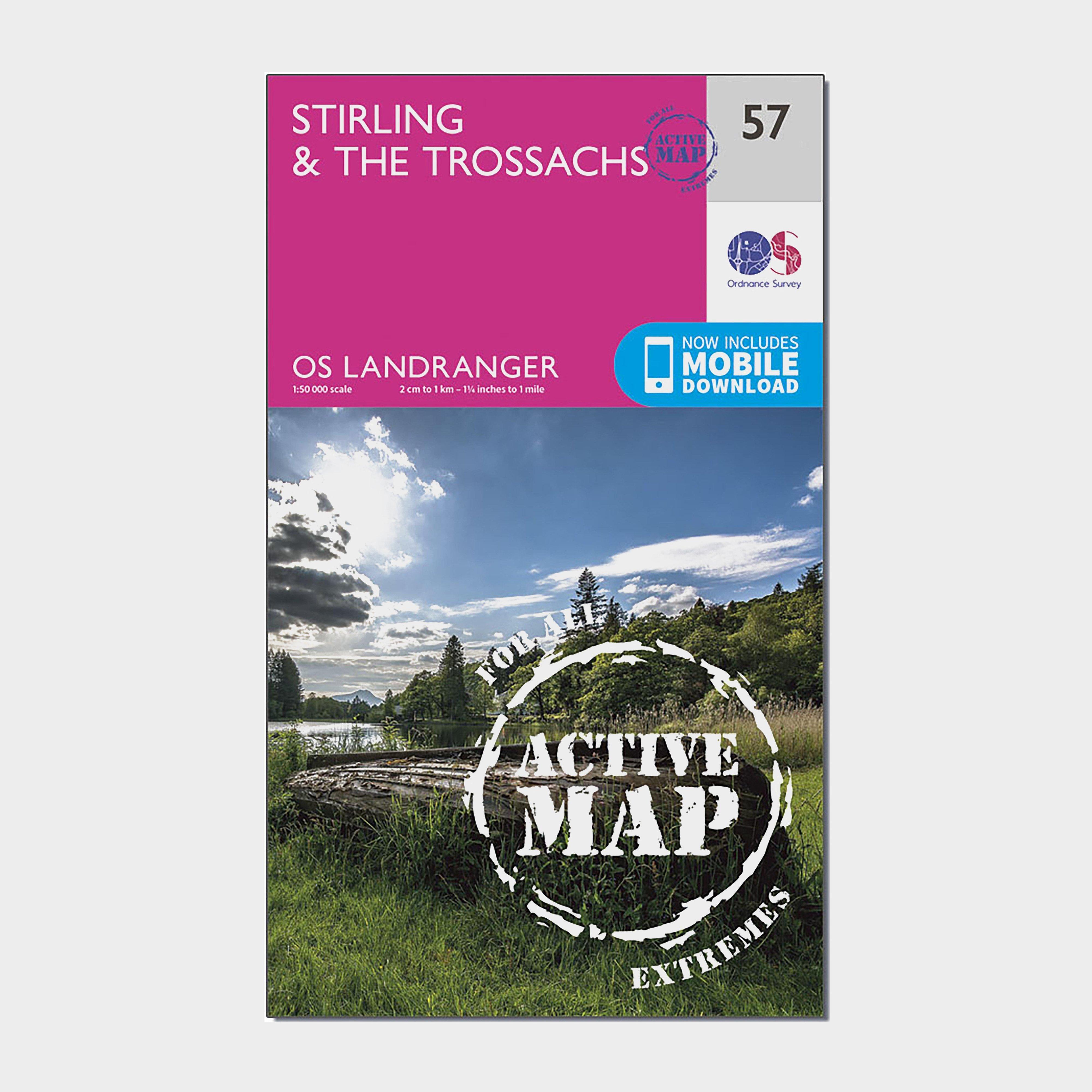 Image of Ordnance Survey Landranger Active 57 Stirling & The Trossachs Map With Digital Version - Pink, Pink