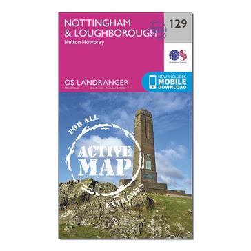 N/A Ordnance Survey Landranger Active 129 Nottingham & Loughborough, Melton Mowbray Map With Digital Version