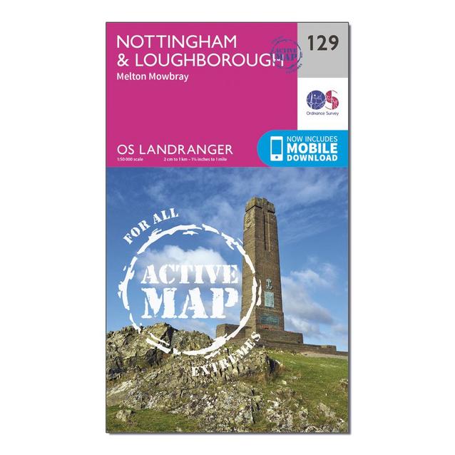 N/A Ordnance Survey Landranger Active 129 Nottingham & Loughborough, Melton Mowbray Map With Digital Version image 1