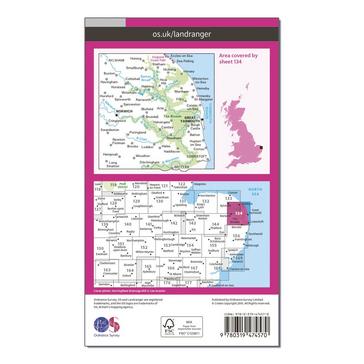 Pink Ordnance Survey Landranger Active 134 Norwich & The Broads, Great Yarmouth Map With Digital Version