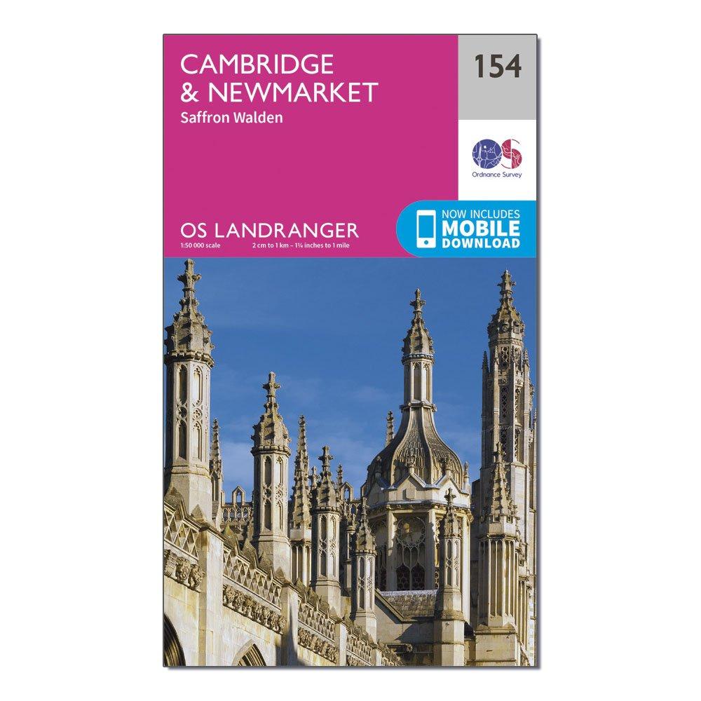 Image of Ordnance Survey Landranger 154 Cambridge & Newmarket, Saffron Walden Map With Digital Version - Pink, Pink