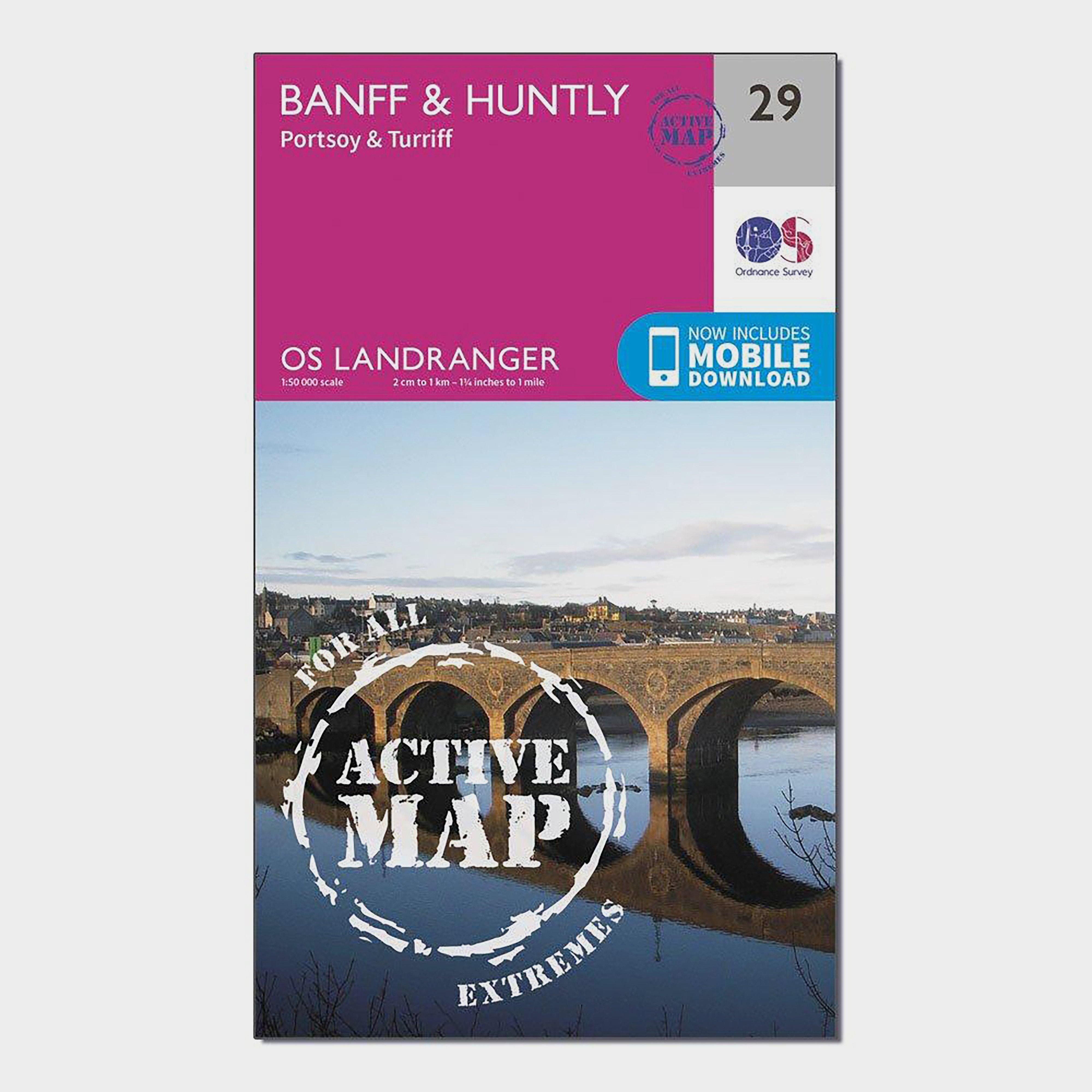 Image of Ordnance Survey Landranger Active 29 Banff & Huntly, Portsoy & Turriff Map With Digital Version - Pink, Pink