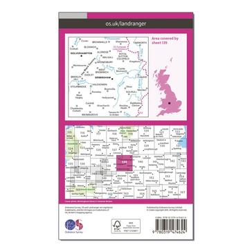 Pink Ordnance Survey Landranger Active 139 Birmingham & Wolverhampton Map With Digital Version