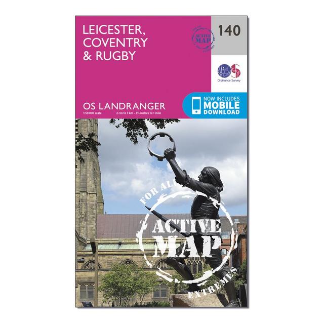 Pink Ordnance Survey Landranger Active 140 Leicester, Coventry & Rugby Map With Digital Version image 1
