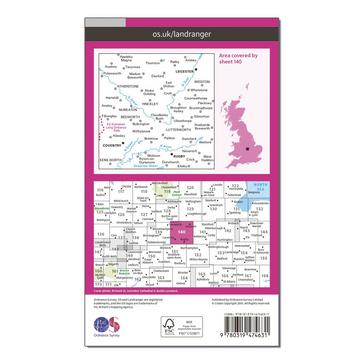 Pink Ordnance Survey Landranger Active 140 Leicester, Coventry & Rugby Map With Digital Version