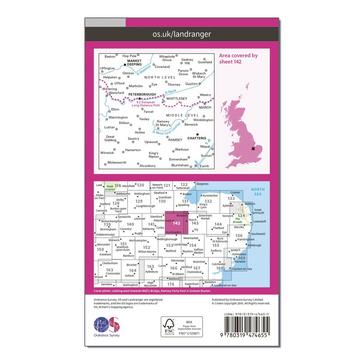 Pink Ordnance Survey Landranger Active 142 Peterborough, Market Deeping & Chatteris Map With Digital Version