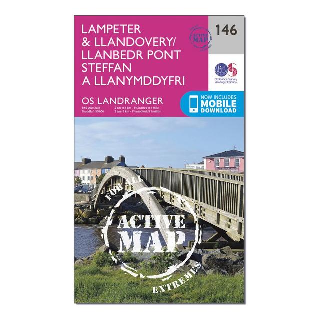 Pink Ordnance Survey Landranger Active 146 Lampeter & Llandovery Map With Digital Version image 1